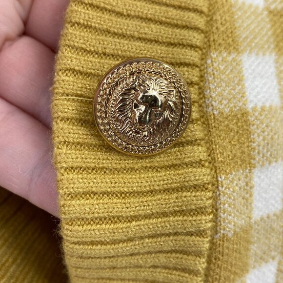 Joie gingham preppy oversized cardgian size medium New mustard white check - Picture 6 of 11